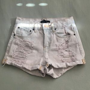 light washed distressed denim shorts